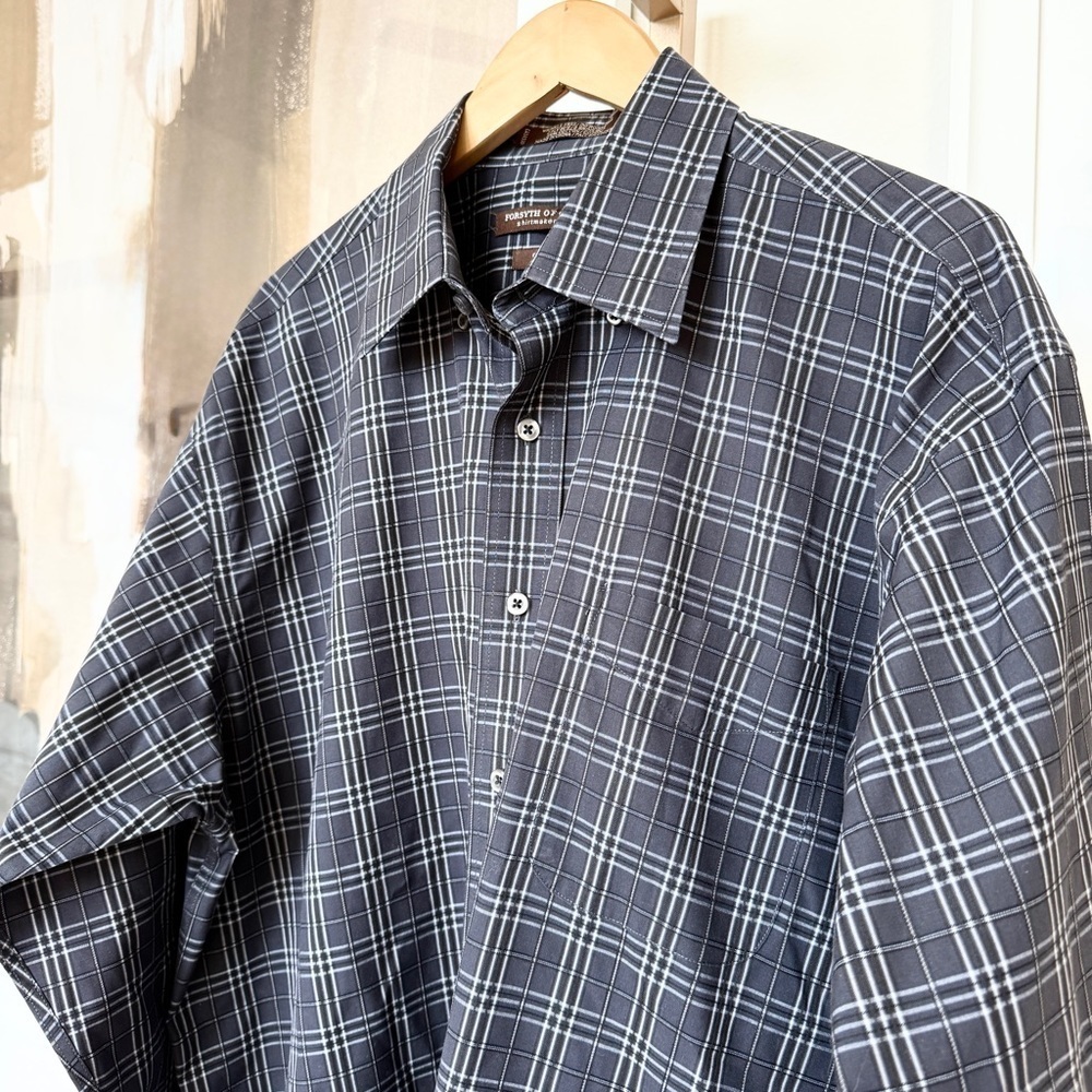 Forsyth of Canada Men's L Grey Check Long Sleeve Button-Up Shirt Business Casual